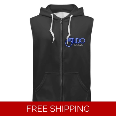 Custom Zipper Sleeveless Hoodie MH White & Blue Logo